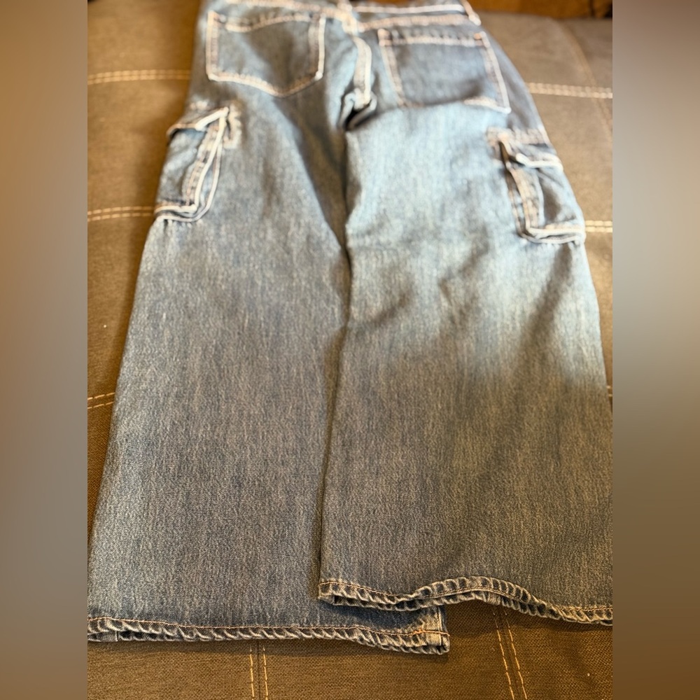 Casual Blue Denim Cargo Pants